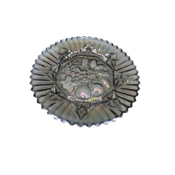 Vtg Federal Glass Pioneer Smoke Carnival Fruit, Serving Platter Iridescent - Picture 8 of 13